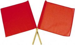NMC - 18 Inch Wide x 18 Inch High, Plastic, Diagonal Warning Flag - 30 Inch Overall Height, 3/4 Inch Dowel Handle, Red Orange - Eagle Tool & Supply