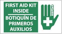NMC - "First Aid Kit Inside", 10" Long x 18" Wide, Pressure-Sensitive Vinyl Safety Sign - Rectangle, 0.004" Thick, Use for First Aid - Eagle Tool & Supply