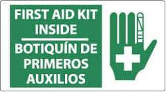 NMC - "First Aid Kit Inside", 10" Long x 18" Wide, Pressure-Sensitive Vinyl Safety Sign - Rectangle, 0.004" Thick, Use for First Aid - Eagle Tool & Supply