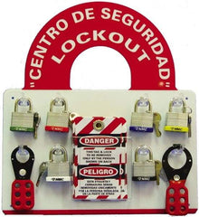 NMC - Equipped Plexiglass Tag and Padlock / Hasp Station - 14 Inch Wide x 15-1/2 Inch High, Red and White - Eagle Tool & Supply