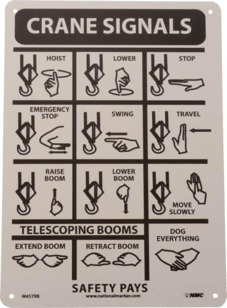 NMC - "Crane Signals", 14" Long x 10" Wide, Rigid Plastic Safety Sign - Rectangle, 0.05" Thick, Use for Accident Prevention - Eagle Tool & Supply