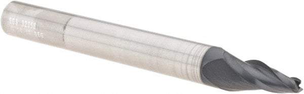 SGS - 10° Taper Angle per Side, 1/8" Small End Diam, 3/4" LOC, Solid Carbide 3 Flute Tapered Square End Mill - AlTiN Finish, 3-1/2" OAL, 3/8" Shank Diam, Spiral Flute, 28° Helix - Eagle Tool & Supply