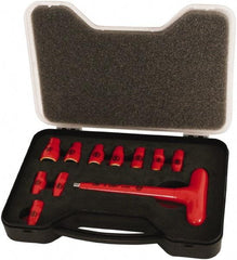 Wiha - 11 Piece 1/4" Drive Socket Set - 6 Points, 5mm to 14mm Range, Metric Measurement Standard - Eagle Tool & Supply