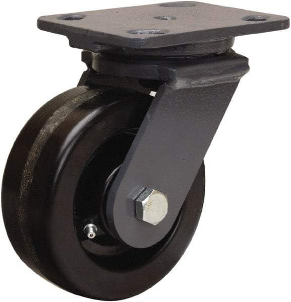 Hamilton - 5" Diam x 2" Wide x 6-1/2" OAH Top Plate Mount Swivel Caster - Phenolic, 1,000 Lb Capacity, Straight Roller Bearing, 4 x 5" Plate - Eagle Tool & Supply