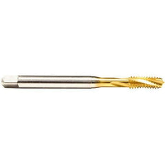 Emuge - M10x1.50 Metric 3 Flute 6H Bottoming Spiral Flute Tap - Cobalt, TiN Finish, 100mm OAL, Right Hand Flute, Right Hand Thread, Series Rekord D - Exact Industrial Supply
