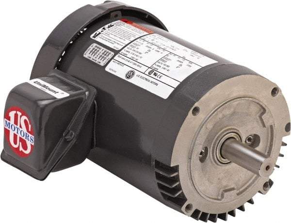 US Motors - 5 hp, TEFC Enclosure, No Thermal Protection, 1,755 RPM, 208-230/460 Volt, 60 Hz, Three Phase Premium Efficient Motor - Size 184 Frame, C-Face Mount, 1 Speed, Double Shielded Ball Bearings, 13.5-12.5/6.2 Full Load Amps, F Class Insulation - Eagle Tool & Supply