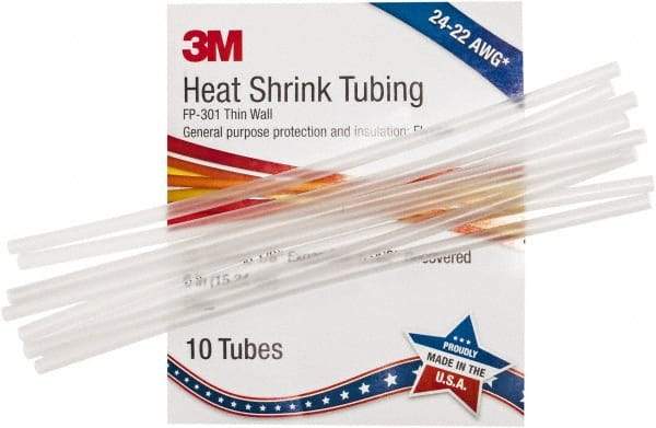 3M - 6" Long, 2:1, Polyolefin Heat Shrink Electrical Tubing - Clear - Eagle Tool & Supply