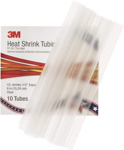 3M - 6" Long, 2:1, Polyolefin Heat Shrink Electrical Tubing - Clear - Eagle Tool & Supply