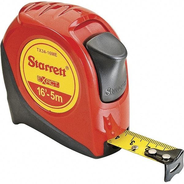 Starrett - 16' x 3/4" Yellow Blade Tape Measure - 1/16" & 1mm Graduation, S9 Graduation Style, Red Case - Eagle Tool & Supply