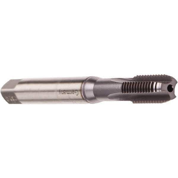 Emuge - M6x1.00 Metric Coarse 6HX 3 Flute TiCN Finish Cobalt Straight Flute Machine Tap - Modified Bottoming, Right Hand Thread, 80mm OAL, 17mm Thread Length, Oversize, Through Coolant - Eagle Tool & Supply