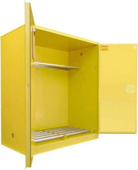 Securall Cabinets - 56" Wide x 31" Deep x 65" High, 18 Gauge Steel Vertical Drum Cabinet with 3 Point Key Lock - Yellow, Manual Closing Door, 1 Shelf, 2 Drums, Drum Rollers Included - Eagle Tool & Supply