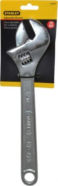 Stanley - 1-1/2" Jaw Capacity, 12" Standard Adjustable Wrench - Chrome Vanadium Steel, Chrome Finish, 12-1/4" OAL - Eagle Tool & Supply