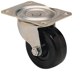 Albion - 3" Diam x 1-1/4" Wide x 3-13/16" OAH Top Plate Mount Swivel Caster - Hard Rubber, 270 Lb Capacity, Self-Lubricating Bearing, 3-1/8 x 4-1/8" Plate - Eagle Tool & Supply