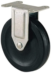 Albion - 5" Diam x 1-1/4" Wide x 6-1/8" OAH Top Plate Mount Rigid Caster - Soft Rubber, 200 Lb Capacity, Self-Lubricating Bearing, 2-1/2 x 3-5/8" Plate - Eagle Tool & Supply