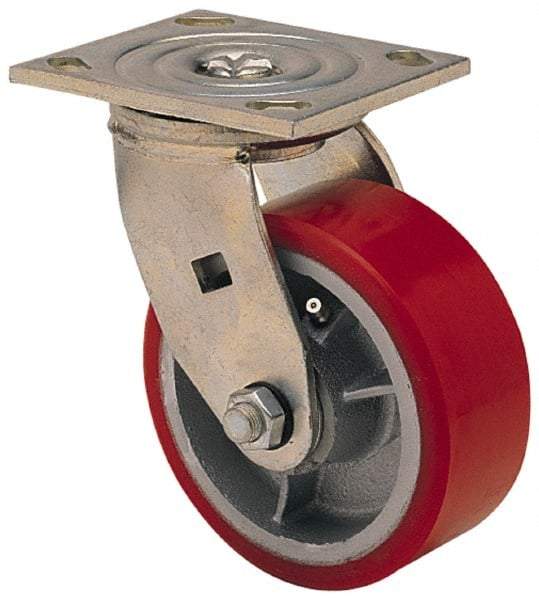 Albion - 6" Diam x 2" Wide x 7-1/4" OAH Top Plate Mount Swivel Caster - Phenolic, 900 Lb Capacity, Roller Bearing, 3-7/8 x 4-1/2" Plate - Eagle Tool & Supply