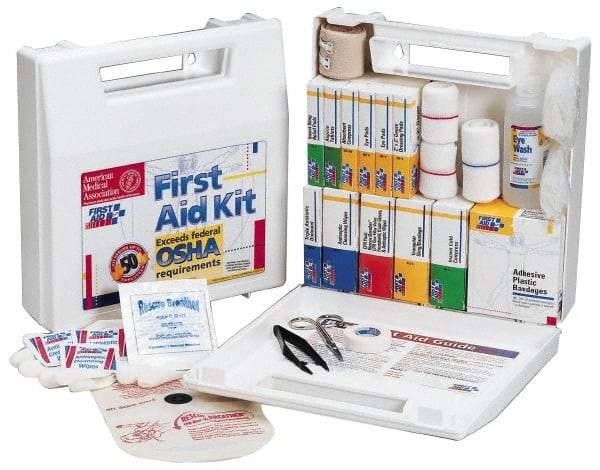 First Aid Only - 62 Piece, 10 Person, Full First Aid Kit - 9" Wide x 2-1/2" Deep x 8-3/8" High, Plastic Case - Eagle Tool & Supply