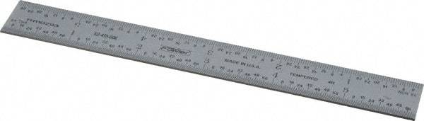 Fowler - 6" Long, 1/64, 1/32, 1/16, 1/8" Graduation, Rigid Steel Rule - 4R Graduation Style, Silver - Eagle Tool & Supply