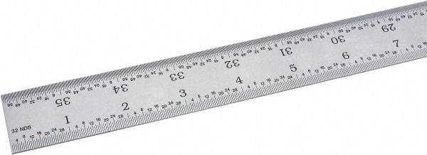 Fowler - 36" Long, 1/64, 1/32, 1/16, 1/8" Graduation, Rigid Steel Rule - 4R Graduation Style, Silver - Eagle Tool & Supply