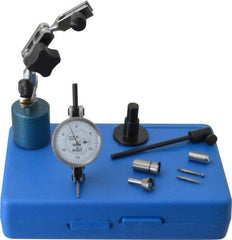Fowler - 9 Piece, 0" to 0.06" Measuring Range, 1-1/2" Dial Diam, 0-15-0 Dial Reading, Horizontal White Dial Test Indicator Kit - 0.08" Ball Diam, 0.0005" Dial Graduation - Eagle Tool & Supply