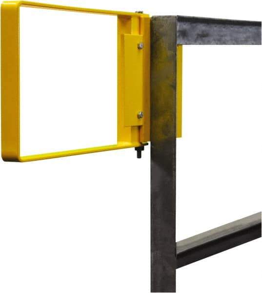 PRO-SAFE - Powder Coated Carbon Steel Self Closing Rail Safety Gate - Fits 19 to 21-1/2" Clear Opening, 1-1/2" Wide x 12" Door Height, Yellow - Eagle Tool & Supply