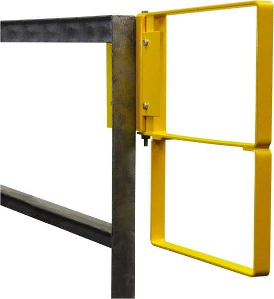 PRO-SAFE - Powder Coated Carbon Steel Self Closing Rail Safety Gate - Fits 31 to 33-1/2" Clear Opening, 1-1/2" Wide x 22" Door Height, Yellow - Eagle Tool & Supply