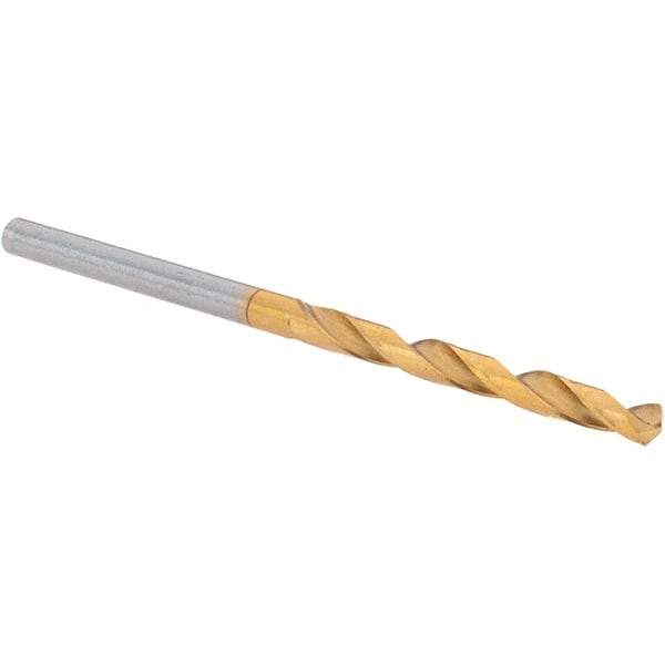 Guhring - 3.1mm 118° High Speed Steel Jobber Drill - TiN Finish, Right Hand Cut, Spiral Flute, Straight Shank, 65mm OAL, Standard Point - Eagle Tool & Supply
