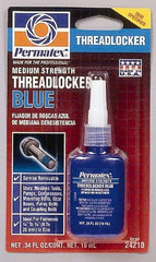 Permatex - 10 mL Bottle, Blue, Medium Strength Liquid Threadlocker - Series 242, 24 hr Full Cure Time, Hand Tool Removal - Eagle Tool & Supply