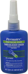 Permatex - 50 mL Bottle, Green, Liquid Medium Strength Threadlocker - Series 290, 24 hr Full Cure Time, Hand Tool, Heat Removal - Eagle Tool & Supply