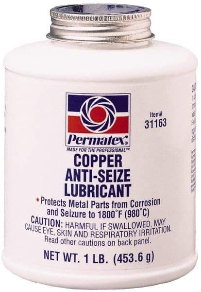 Permatex - 16 oz Bottle High Temperature Anti-Seize Lubricant - Copper, -30 to 1,800°F, Copper Colored, Water Resistant - Eagle Tool & Supply