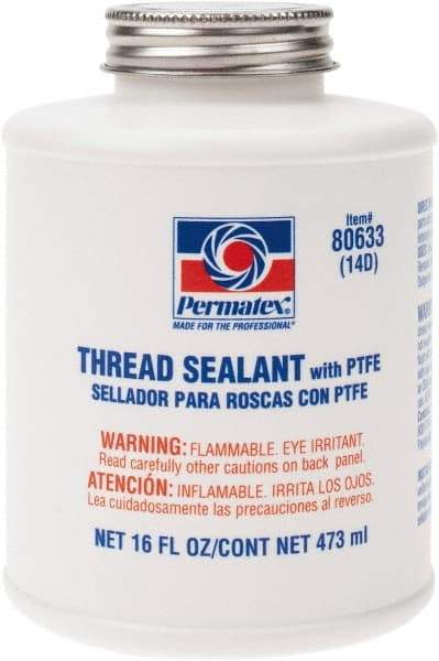 Permatex - 16 oz Brush Top Can White Thread Sealant - PTFE Based, 300°F Max Working Temp, For Use with Fittings - Eagle Tool & Supply