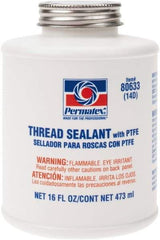 Permatex - 16 oz Brush Top Can White Thread Sealant - PTFE Based, 300°F Max Working Temp, For Use with Fittings - Eagle Tool & Supply