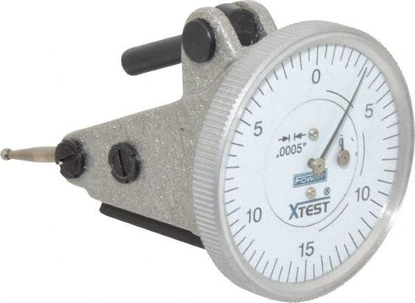 Fowler - 0.06 Inch Range, 0.0005 Inch Dial Graduation, Vertical Dial Test Indicator - 1-1/2 Inch White Dial, 0-15-0 Dial Reading - Eagle Tool & Supply