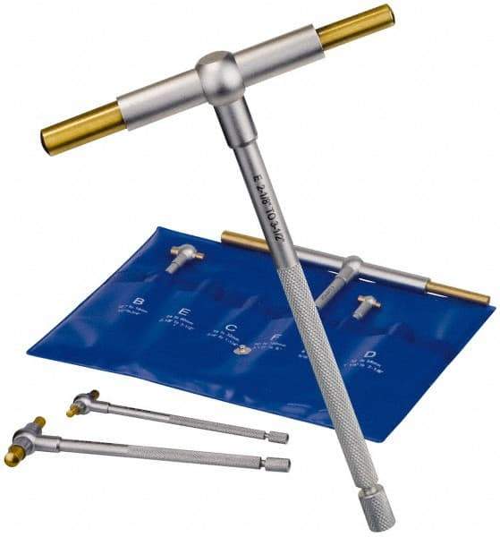 Fowler - 6 Piece, 5/16 to 6 Inch, Hardened Tool Steel Contact Point Ends, TiN Finish, Telescoping Gage Set - 4 and 5 Inch Long Handles, Includes Fitted Vinyl Case - Eagle Tool & Supply