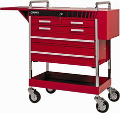 Sunex Tools - 18-1/4" Wide x 40" High x 27" Deep, 5 Drawer Tool Cart - 500 Lb Capacity, Red - Eagle Tool & Supply