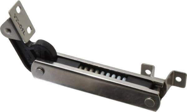 Sugatsune - 136mm OAL x 37mm Wide, 30 Lb Capacity, Spring Loaded Soft Down Lid Stay - Left Side, 4.7mm Mounting Hole Diam, 70° Max Opening, Polished 304 Stainless Steel & Polyacetal - Eagle Tool & Supply