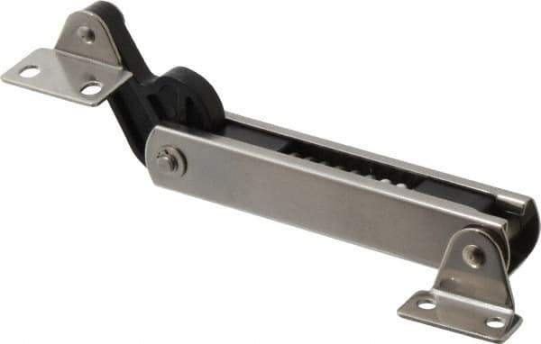 Sugatsune - 136mm OAL x 37mm Wide, 30 Lb Capacity, Spring Loaded Soft Down Lid Stay - Back Panel, 4.7mm Mounting Hole Diam, 70° Max Opening, Polished 304 Stainless Steel & Polyacetal - Eagle Tool & Supply