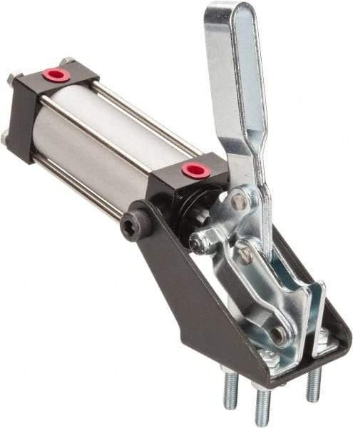 Gibraltar - 350 Lb Inner Hold Capacity, Vert Mount, Air Power Hold-Down Toggle Clamp - 1/8 NPT Port, 92° Bar Opening, 1.38" Height Under Bar - Eagle Tool & Supply