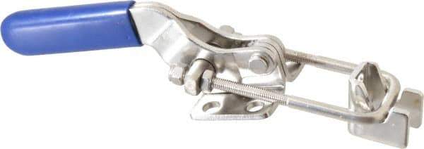 Gibraltar - 700 Lb Capacity, Horizontal, U Hook, Flanged Base, Stainless Steel Pull Action Latch Clamp - 1-3/4" Drawing Movement, 5.97" OAL, Whale Tail Handle - Eagle Tool & Supply