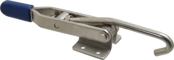 Gibraltar - 450 Lb Capacity, Horizontal, J Hook, Flanged Base, Stainless Steel Pull Action Latch Clamp - 4" Drawing Movement, 8.82" OAL, Straight Handle - Eagle Tool & Supply