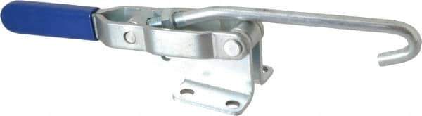 Gibraltar - 750 Lb Capacity, Horizontal, J Hook, Flanged Base, Carbon Steel Pull Action Latch Clamp - 5.38" Drawing Movement, 12" OAL, Straight Handle - Eagle Tool & Supply