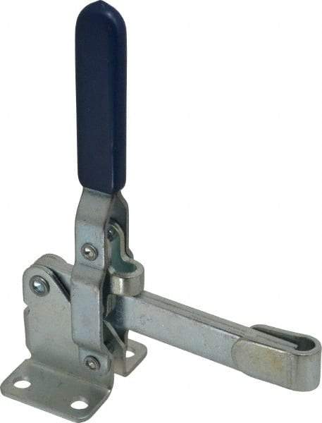 Gibraltar - 750 Lb Holding Capacity, Vertical Handle, Manual Hold Down Toggle Clamp - 58° Handle Movement, 106° Bar Opening, Solid Bar, Flanged Base, Carbon Steel - Eagle Tool & Supply