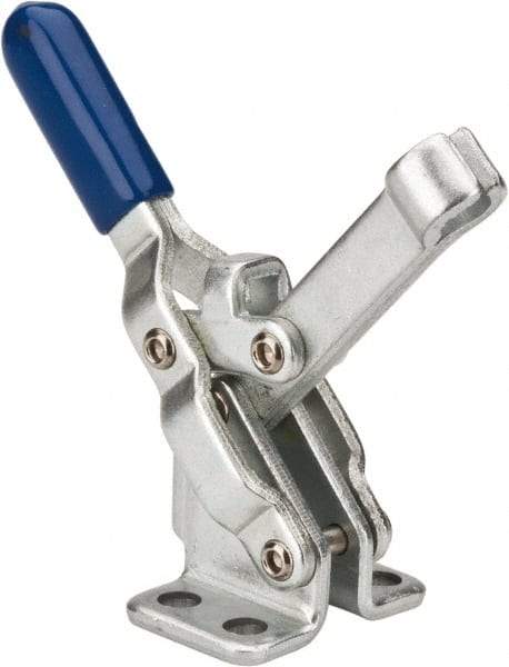 Gibraltar - 200 Lb Holding Capacity, Vertical Handle, Manual Hold Down Toggle Clamp - 64° Handle Movement, 104° Bar Opening, Solid Bar, Flanged Base, Carbon Steel - Eagle Tool & Supply