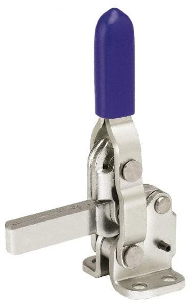 Gibraltar - 250 Lb Holding Capacity, Vertical Handle, Manual Hold Down Toggle Clamp - 65° Handle Movement, 105° Bar Opening, Solid Bar, Flanged Base, Electro-Plated Zinc, Stainless Steel - Eagle Tool & Supply