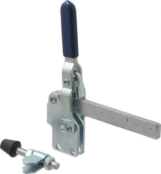 Gibraltar - 450 Lb Holding Capacity, Vertical Handle, Manual Hold Down Toggle Clamp - 57° Handle Movement, 99° Bar Opening, Solid Bar, Straight Base, Electro-Plated Zinc, Carbon Steel - Eagle Tool & Supply