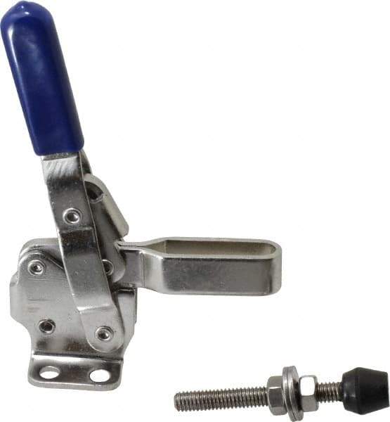Gibraltar - 450 Lb Holding Capacity, Vertical Handle, Manual Hold Down Toggle Clamp - 57° Handle Movement, 99° Bar Opening, U-Bar, Flanged Base, Electro-Plated Zinc, Stainless Steel - Eagle Tool & Supply