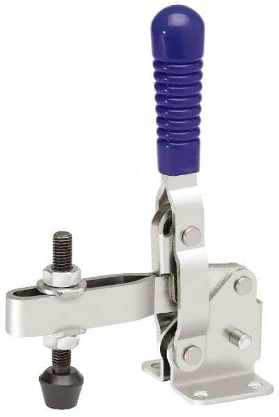 Gibraltar - 750 Lb Holding Capacity, Vertical Handle, Manual Hold Down Toggle Clamp - 58° Handle Movement, 106° Bar Opening, U-Bar, Flanged Base, Stainless Steel - Eagle Tool & Supply