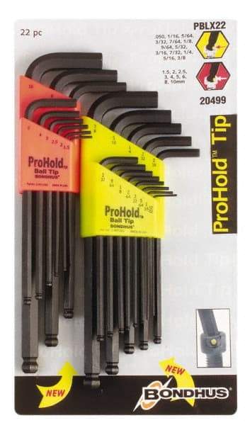 Bondhus - 22 Piece L-Key Handle Combo Hex Key Set - Hex Range 1/2 to 3/8" - Eagle Tool & Supply