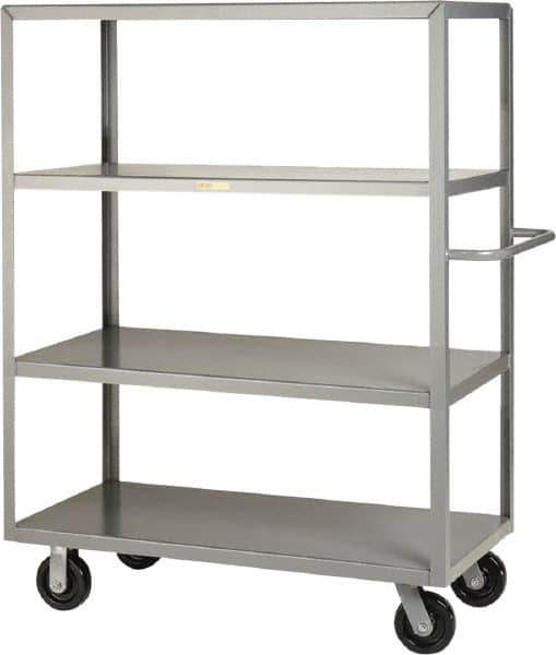 Little Giant - 3,600 Lb Capacity, 4 Shelf, Steel Shelf Truck - 53-1/2" Long x 30" Wide x 63-1/2" High, 6" Diam Phenolic Wheels - Eagle Tool & Supply