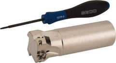 Seco - 1-1/2" Cut Diam, 0.354" Max Depth of Cut, 1-1/4" Shank Diam, 4" OAL, Indexable Square Shoulder End Mill - XO.X 10T3.. Inserts, Weldon Shank, 90° Lead Angle, Through Coolant, Series Turbo 10 - Eagle Tool & Supply