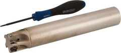 Seco - 1-1/4" Cut Diam, 0.354" Max Depth of Cut, 1-1/4" Shank Diam, 7.677" OAL, Indexable Square Shoulder End Mill - XO.X 10T3.. Inserts, Cylindrical Shank, 90° Lead Angle, Through Coolant, Series Turbo 10 - Eagle Tool & Supply